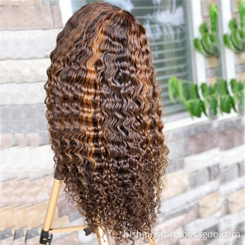 Wholesale Highlight Bundles Deep Wave Brazilian Hair Weave Ombre Bundles Remy P4-27 Brown Deep Curly Hair Remy Pre Plucked Women